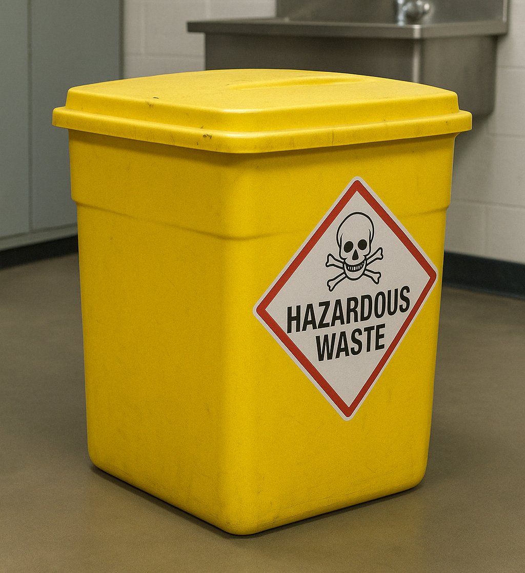 Hazardous waste container with Level Meter IoT sensors for safety and compliance monitoring