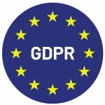 GDPR compliance badge indicating adherence to European data protection regulations