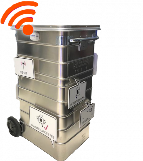 IoT Industrial Bin Sensor for Waste Monitoring, equipped with Level Meter IoT sensor transmitting fill-level data to the cloud